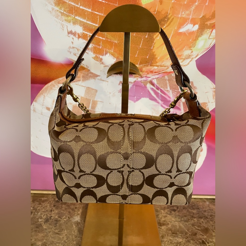 COACH Vintage Signature C Brown Mini Bag W/Tassel Upcycled Junk Gypsea Bag Chain - Picture 9 of 17
